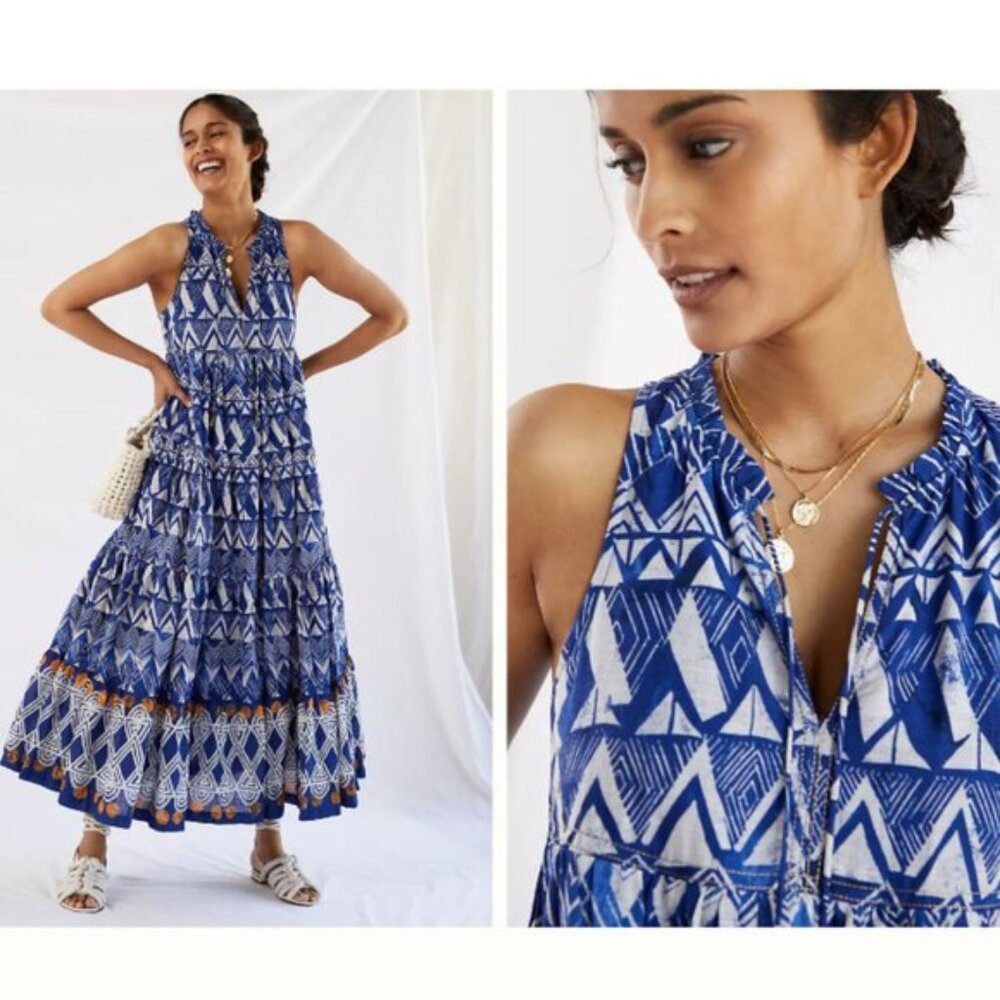 NWOT Anthropologie Tiered Abstract Maxi Dress - Picture 1 of 9